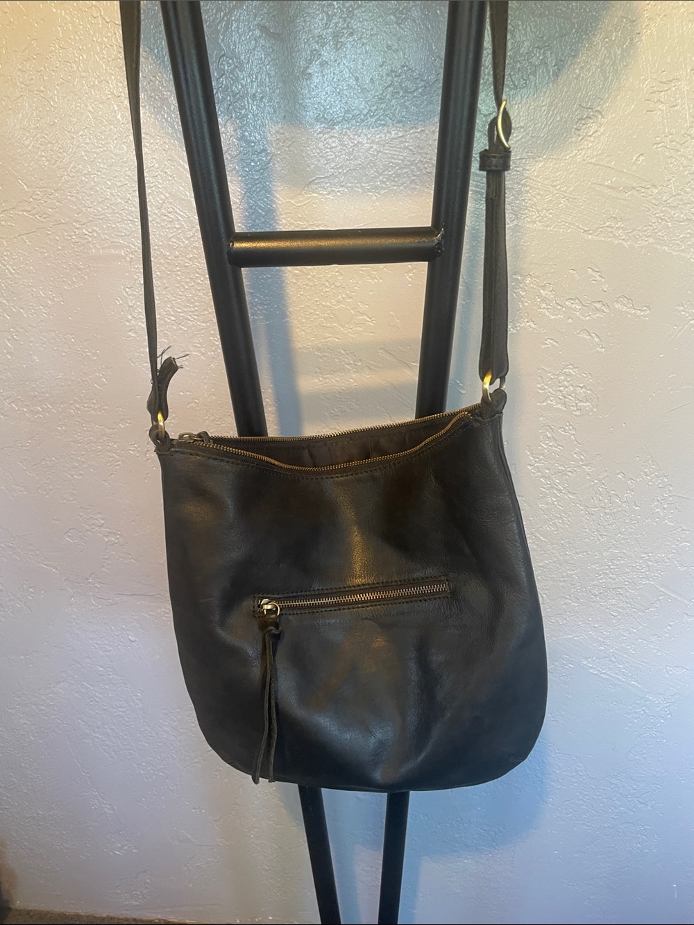 Black Leather Crossbody Bag - Classic Everyday Style Margot 12”x13”